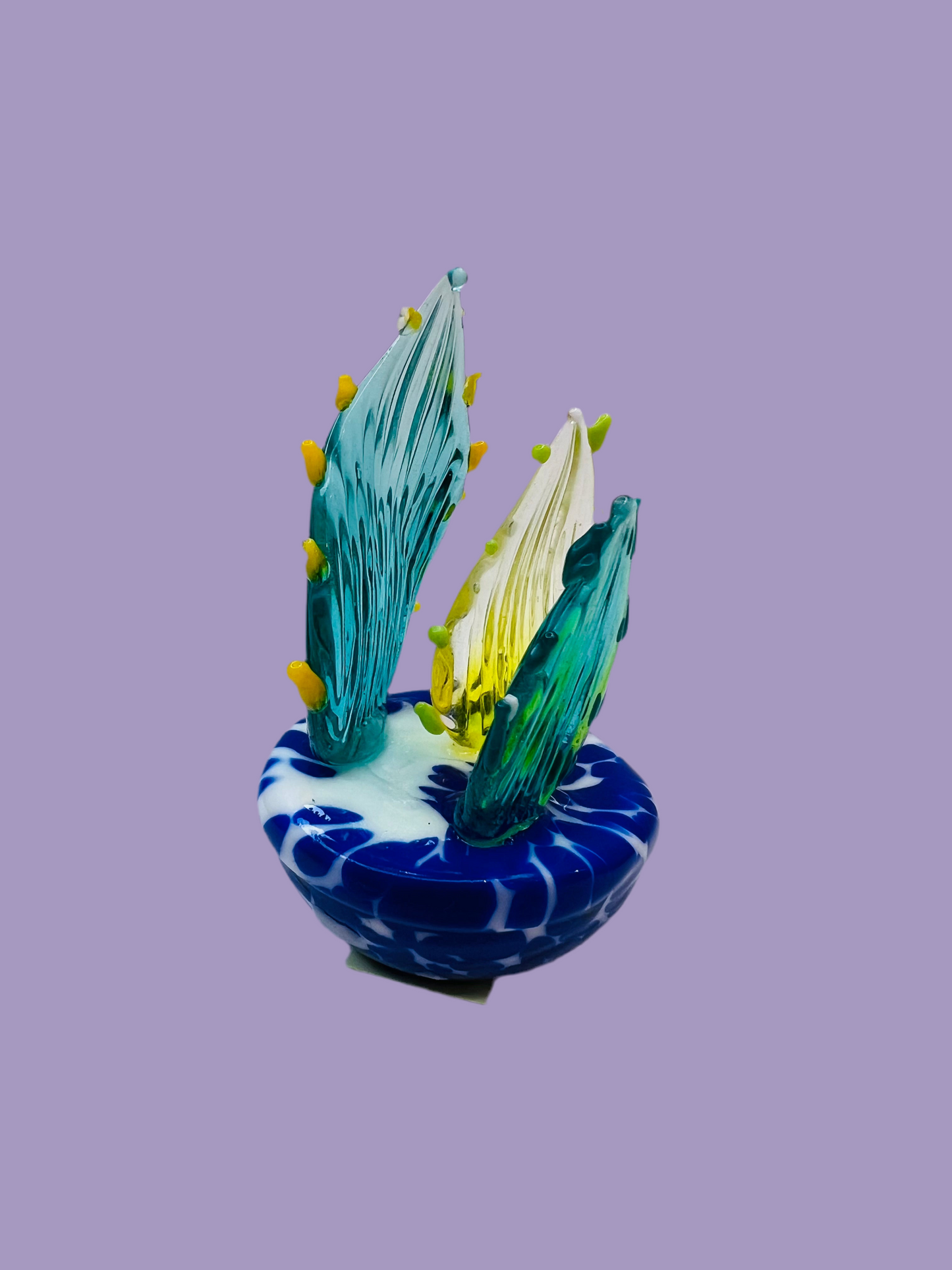 Murano Glass Plant Vase Blue Spots