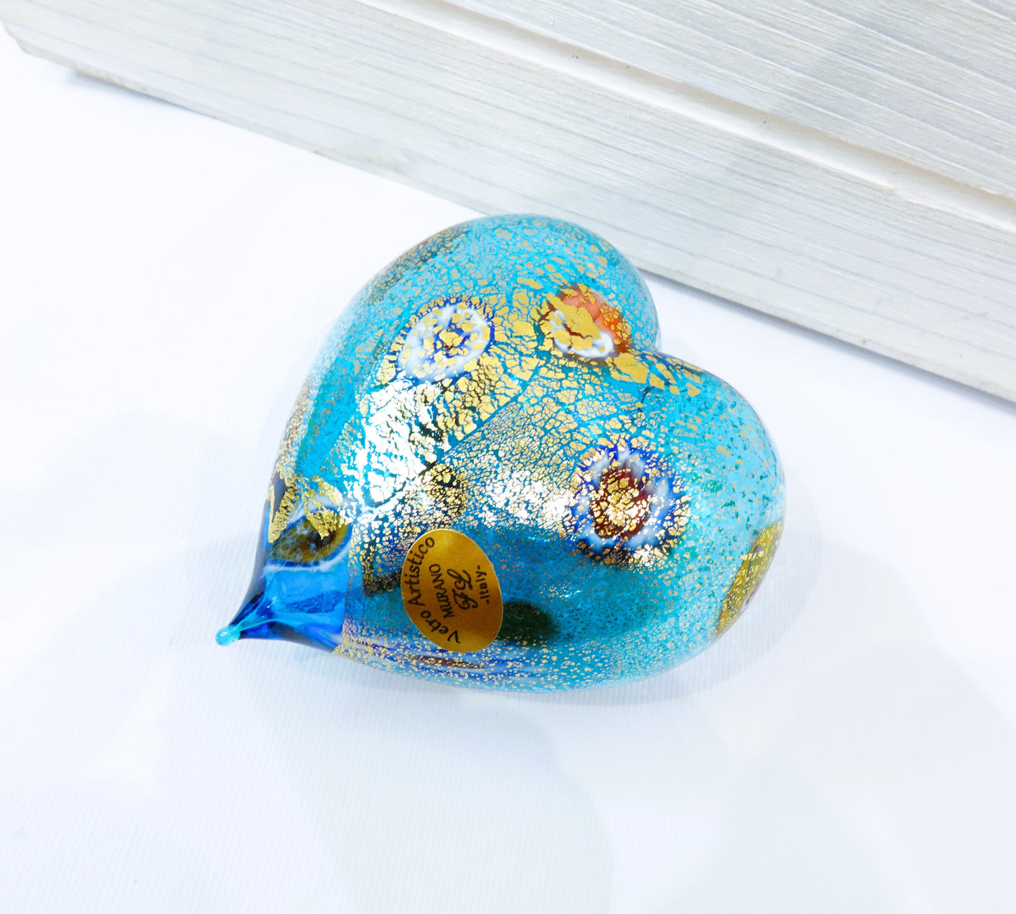 Heart in Murano blown glass with Murrine and 24kt gold leaf