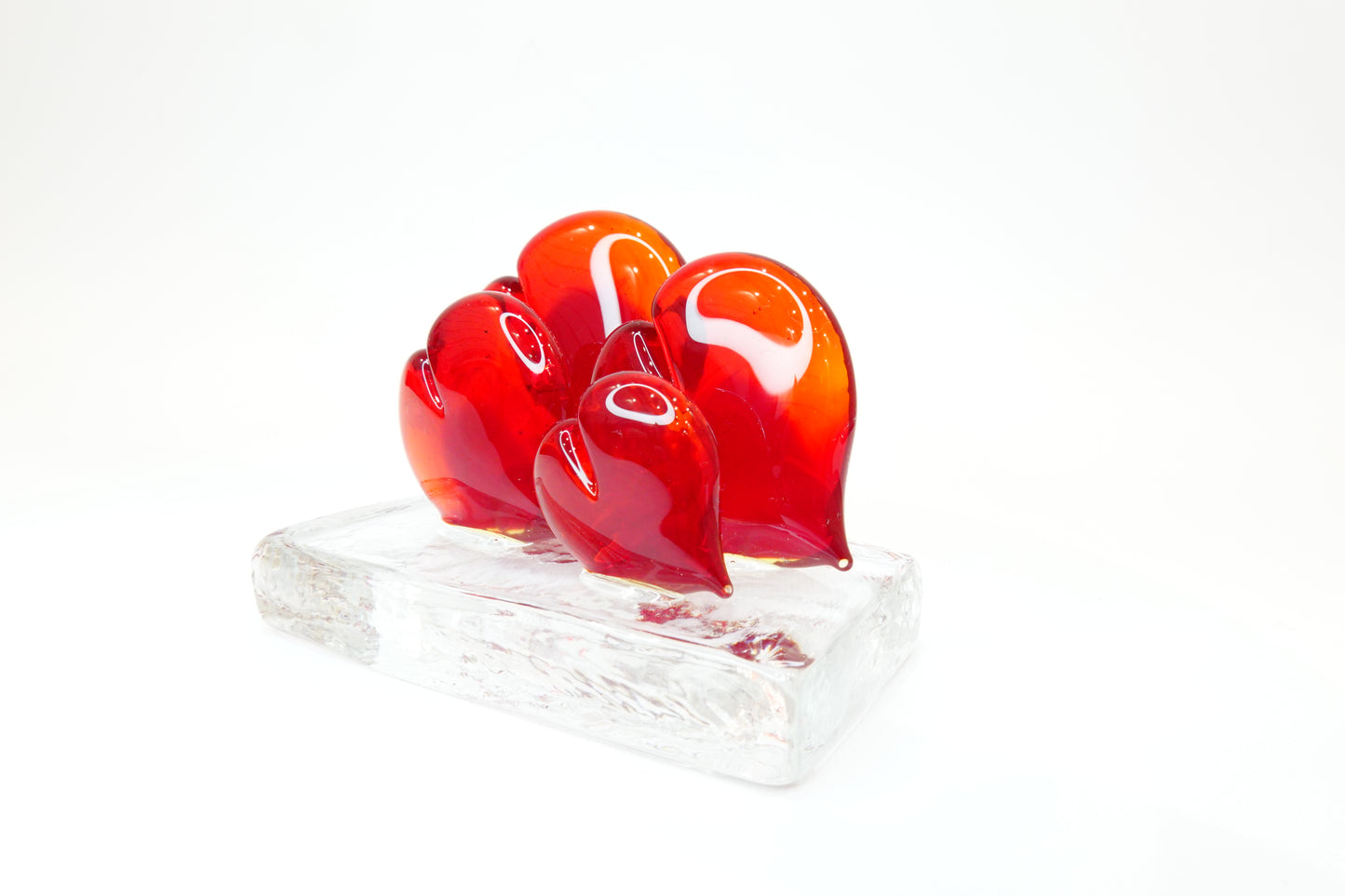 Four Hearts on a transparent base - Four Hearts on a transparent base - Murano glass