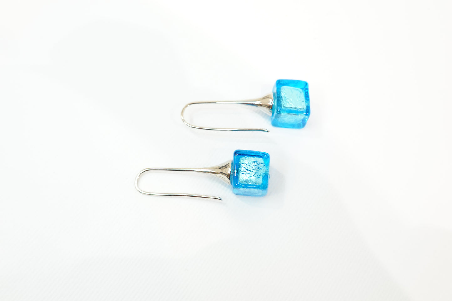 Sommerso Murano Glass Cube Earrings with silver leaf