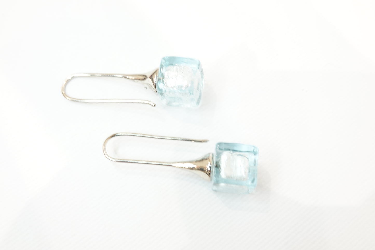 Sommerso Murano Glass Cube Earrings with silver leaf