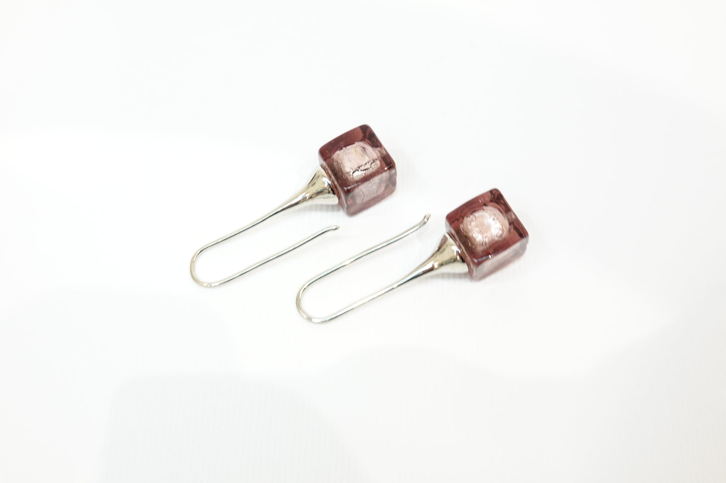 Sommerso Murano Glass Cube Earrings with silver leaf