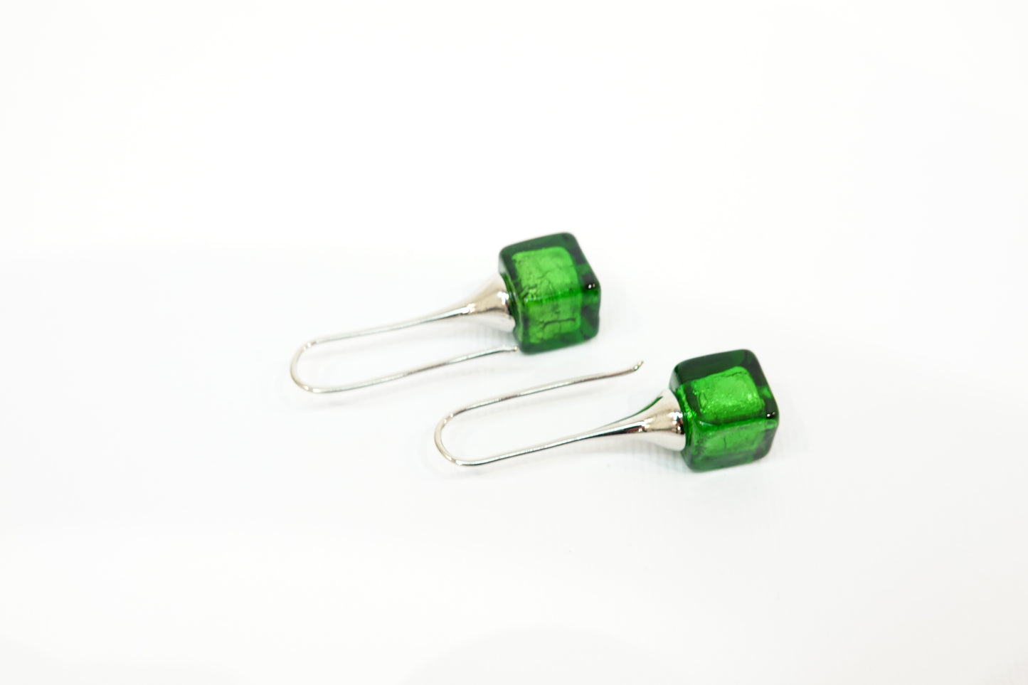 Sommerso Murano Glass Cube Earrings with silver leaf