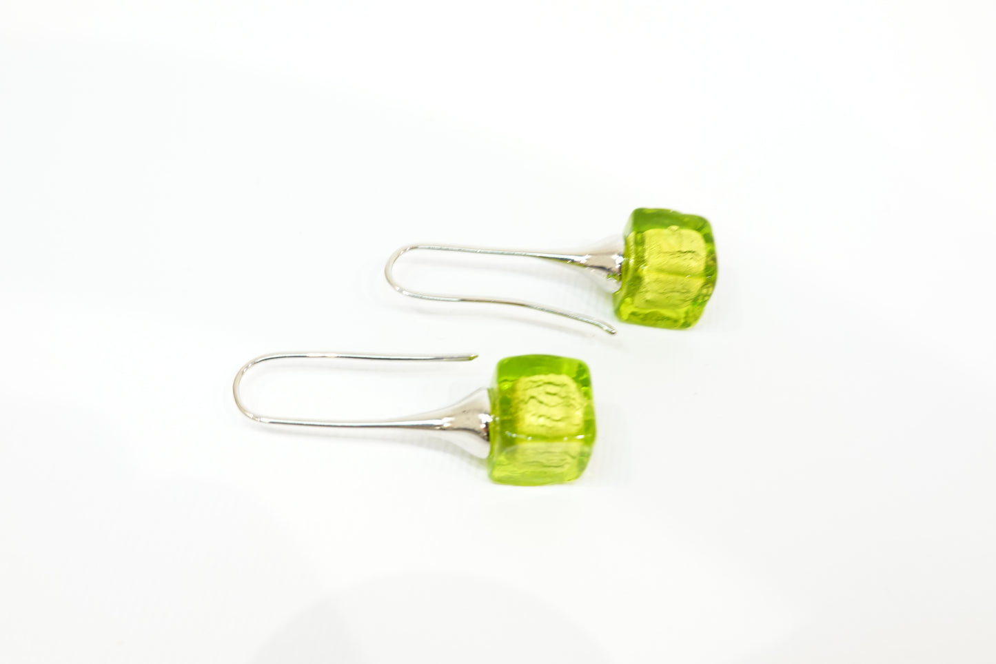 Sommerso Murano Glass Cube Earrings with silver leaf