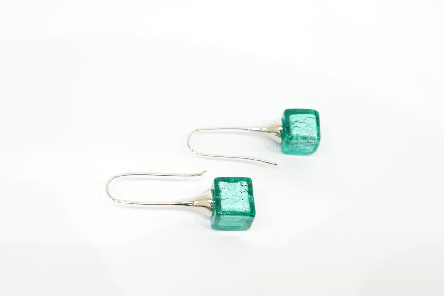 Sommerso Murano Glass Cube Earrings with silver leaf