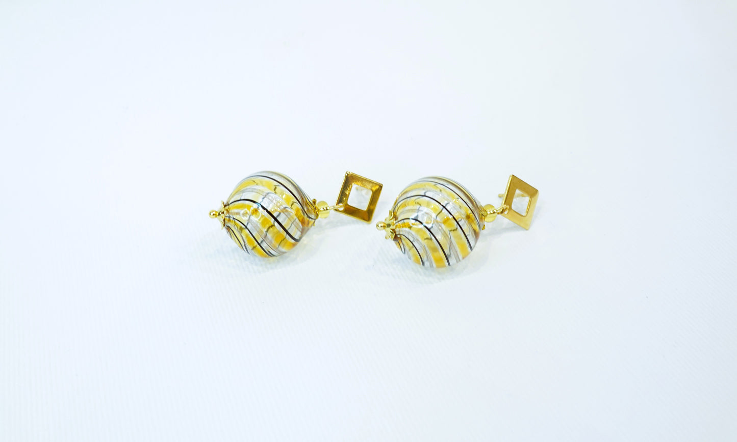 Round Amber-Aventurine Filigree Earrings in Murano Glass