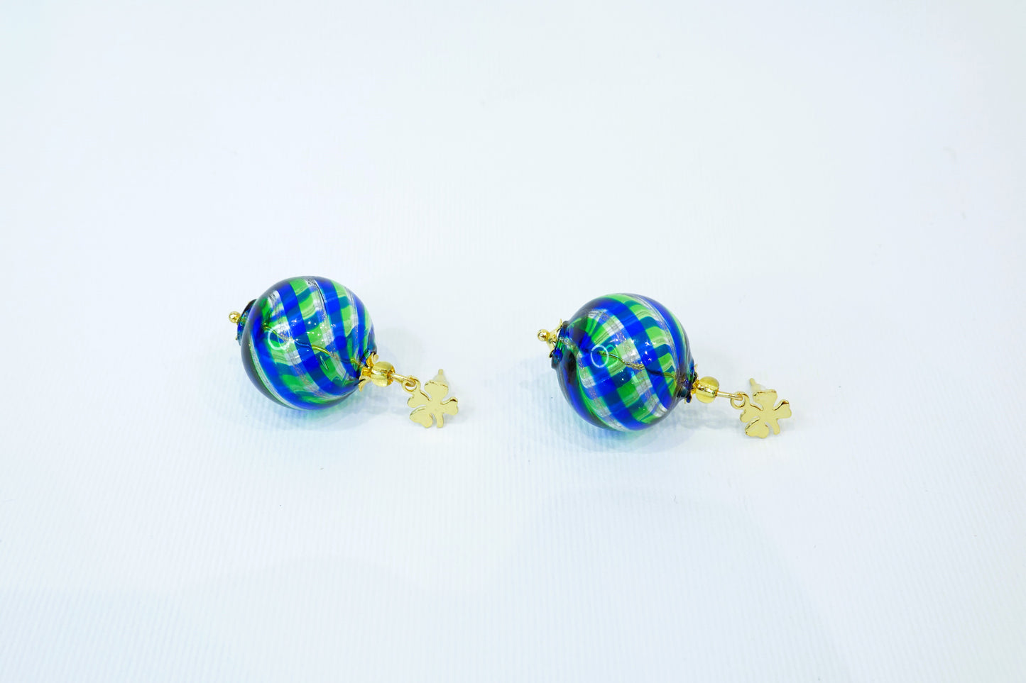 Green-Blue-Aventurine Round Blown Murano Glass Filigree Earrings
