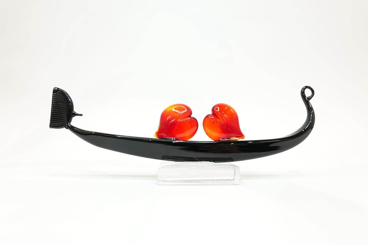 Stylized Gondola with Two Hearts in Murano Glass