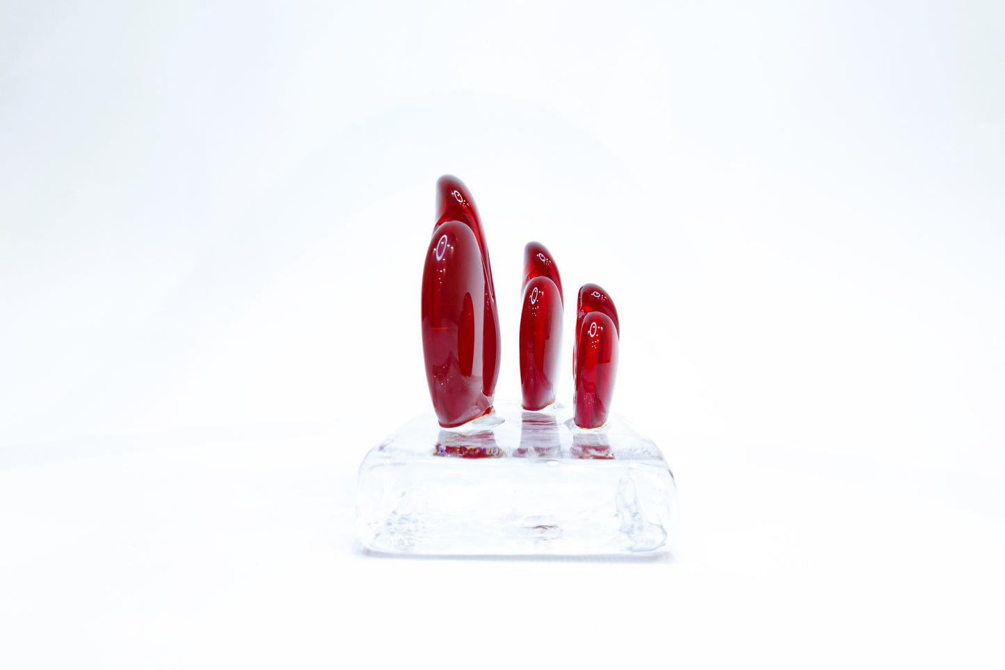 Three Hearts on Transparent Murano Glass Base