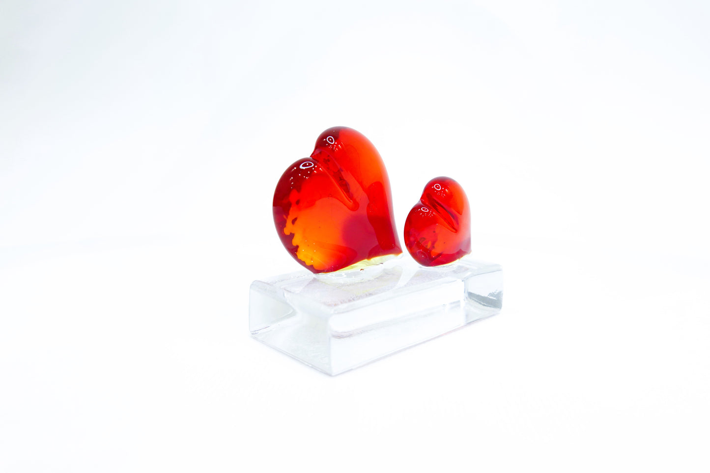 Two Hearts in Murano Glass on a Transparent Base - Two Hearts