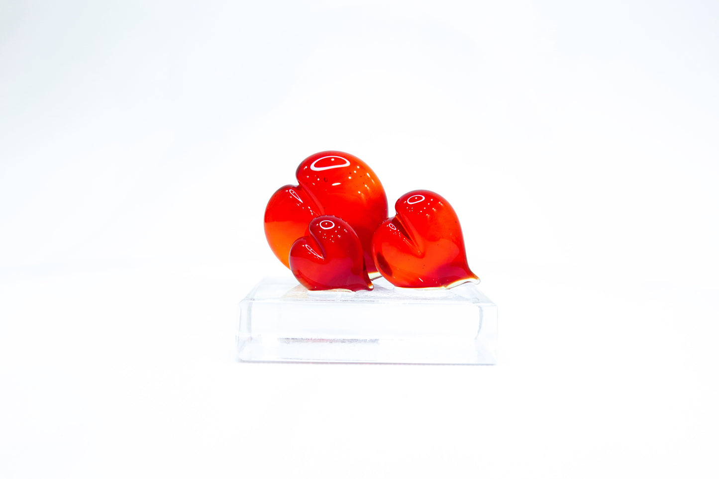 Three Hearts on Transparent Murano Glass Base