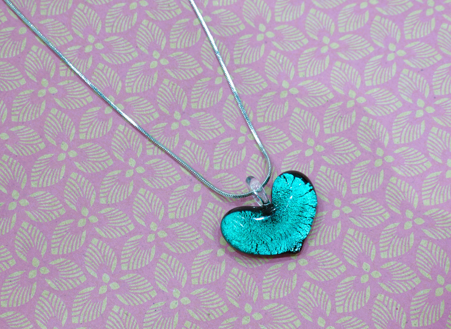 Heart Necklace in Submerged Murano Glass and Silver Leaf
