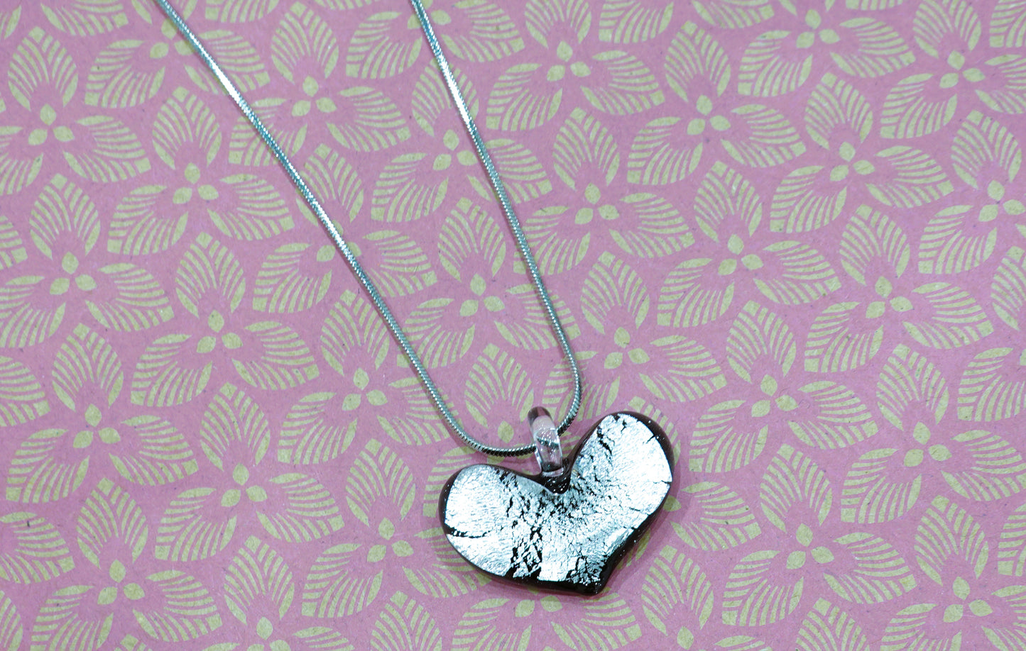 Heart Necklace in Submerged Murano Glass and Silver Leaf