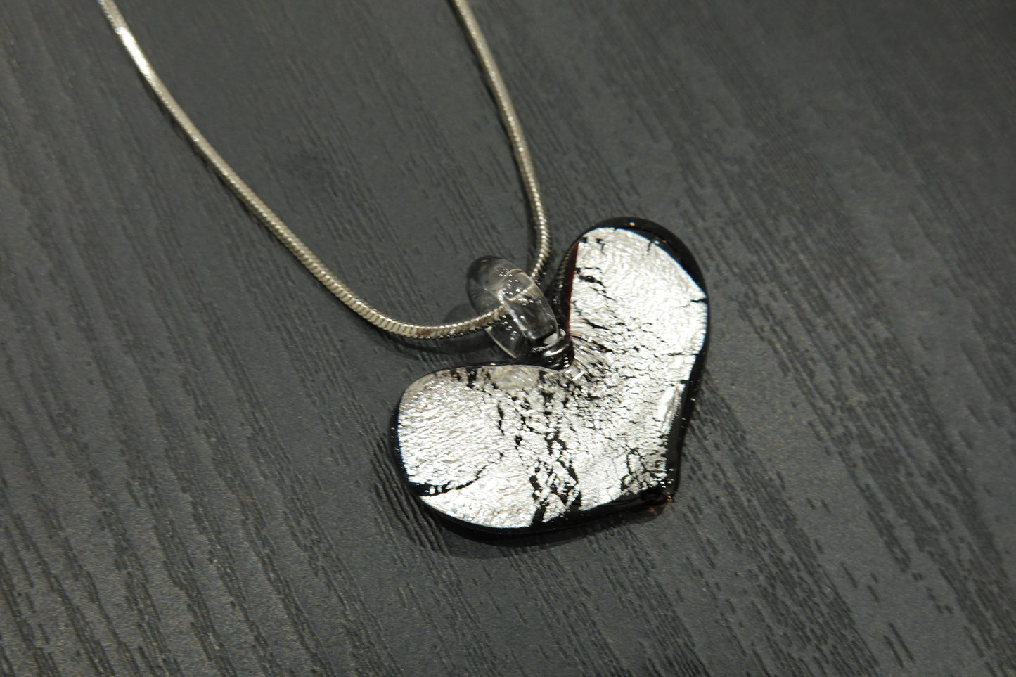 Heart Necklace in Submerged Murano Glass and Silver Leaf
