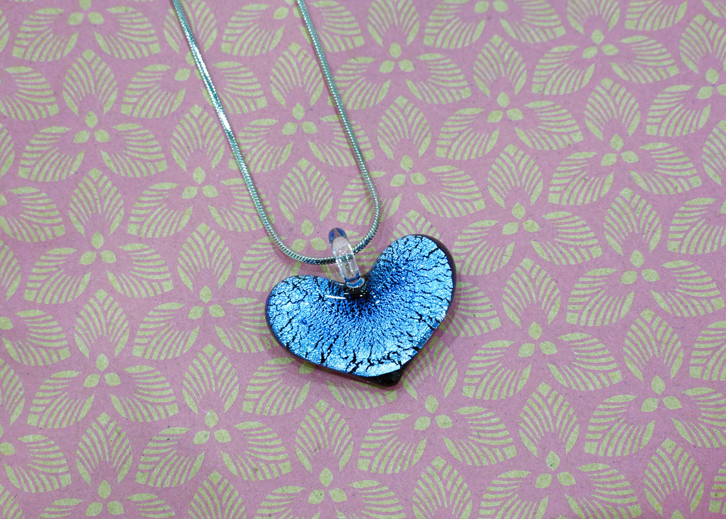 Heart Necklace in Submerged Murano Glass and Silver Leaf