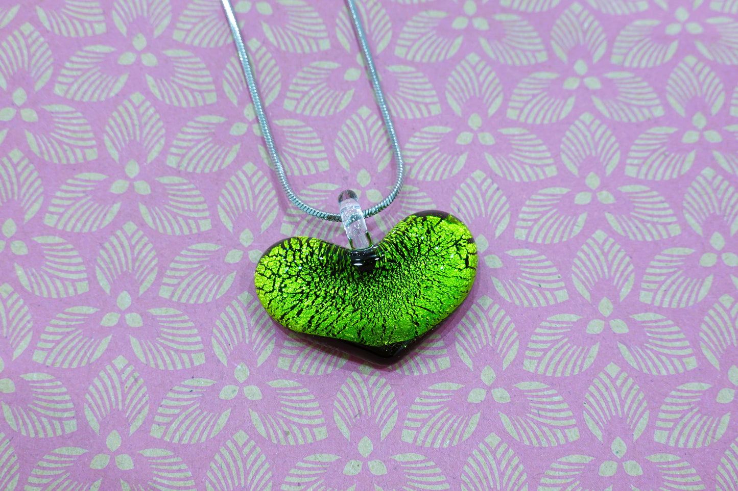Heart Necklace in Submerged Murano Glass and Silver Leaf