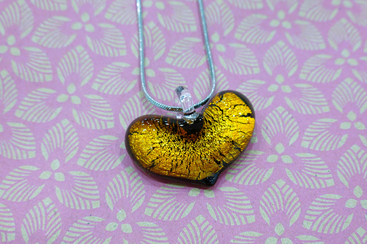 Heart Necklace in Submerged Murano Glass and Silver Leaf