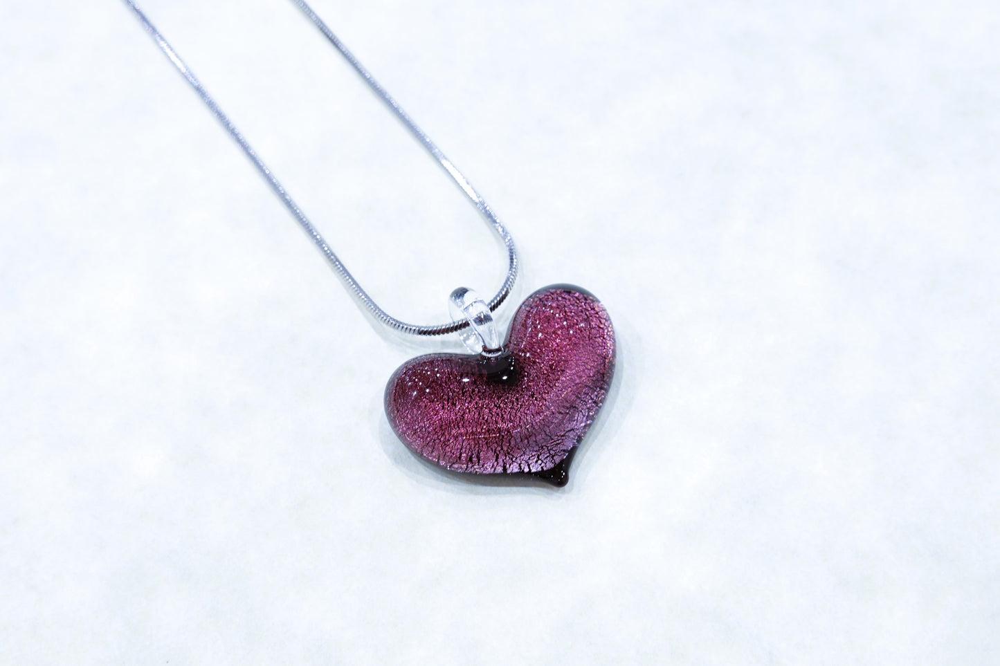 Heart Necklace in Submerged Murano Glass and Silver Leaf