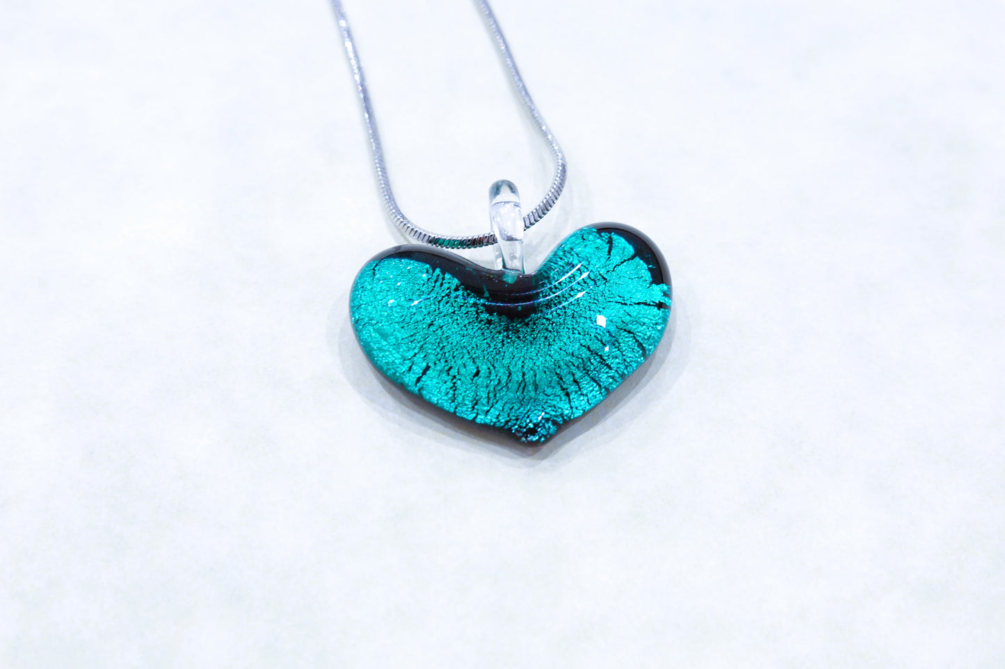 Heart Necklace in Submerged Murano Glass and Silver Leaf