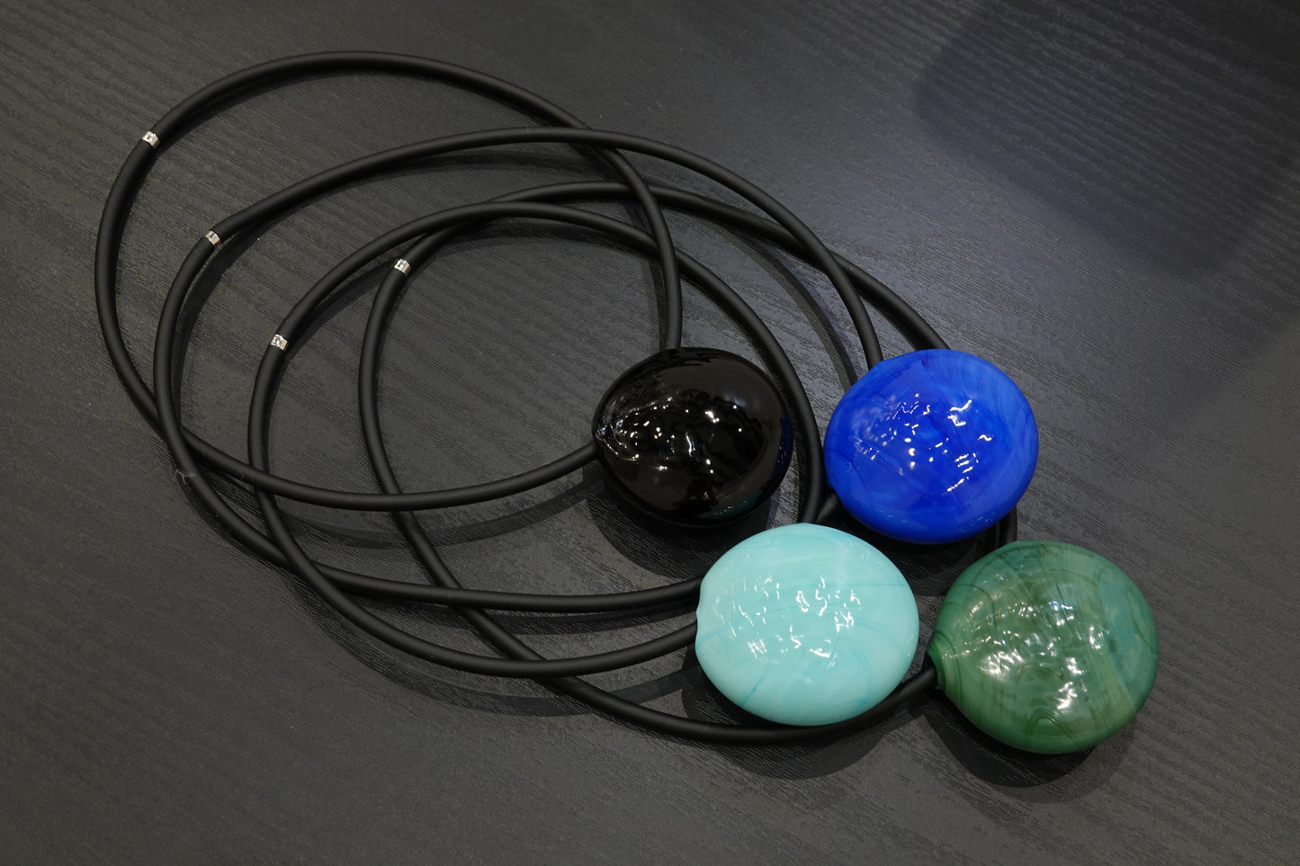 Round Domed Blown Murano Glass Pearl Rubber Necklace
