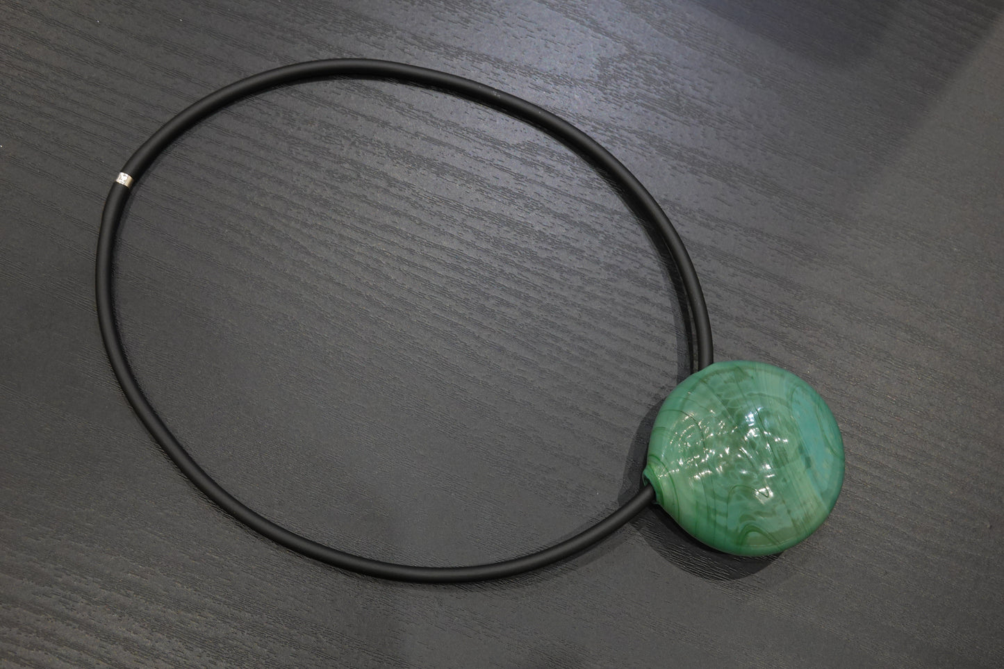 Round Domed Blown Murano Glass Pearl Rubber Necklace