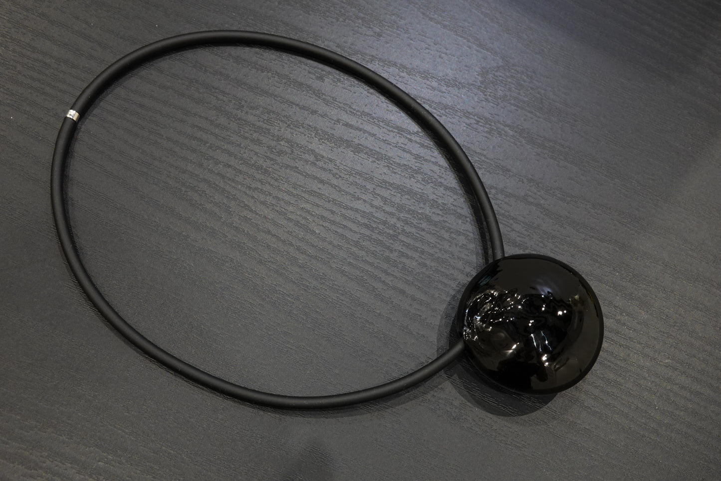 Round Domed Blown Murano Glass Pearl Rubber Necklace
