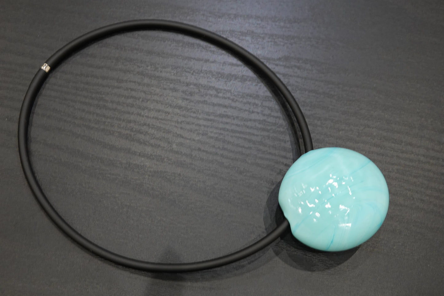 Round Domed Blown Murano Glass Pearl Rubber Necklace