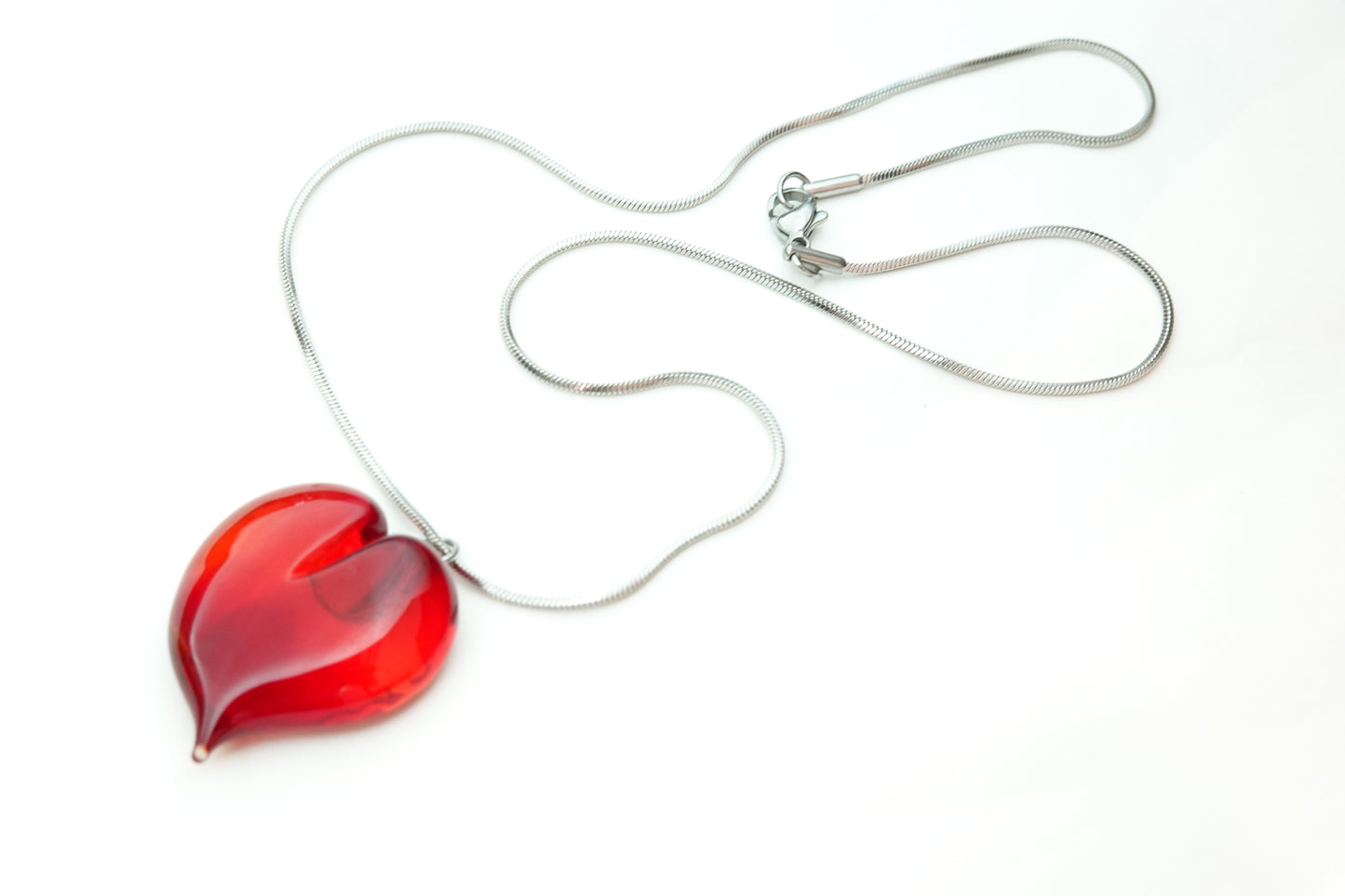 Murano Glass Heart Necklace and Stainless Steel Chain