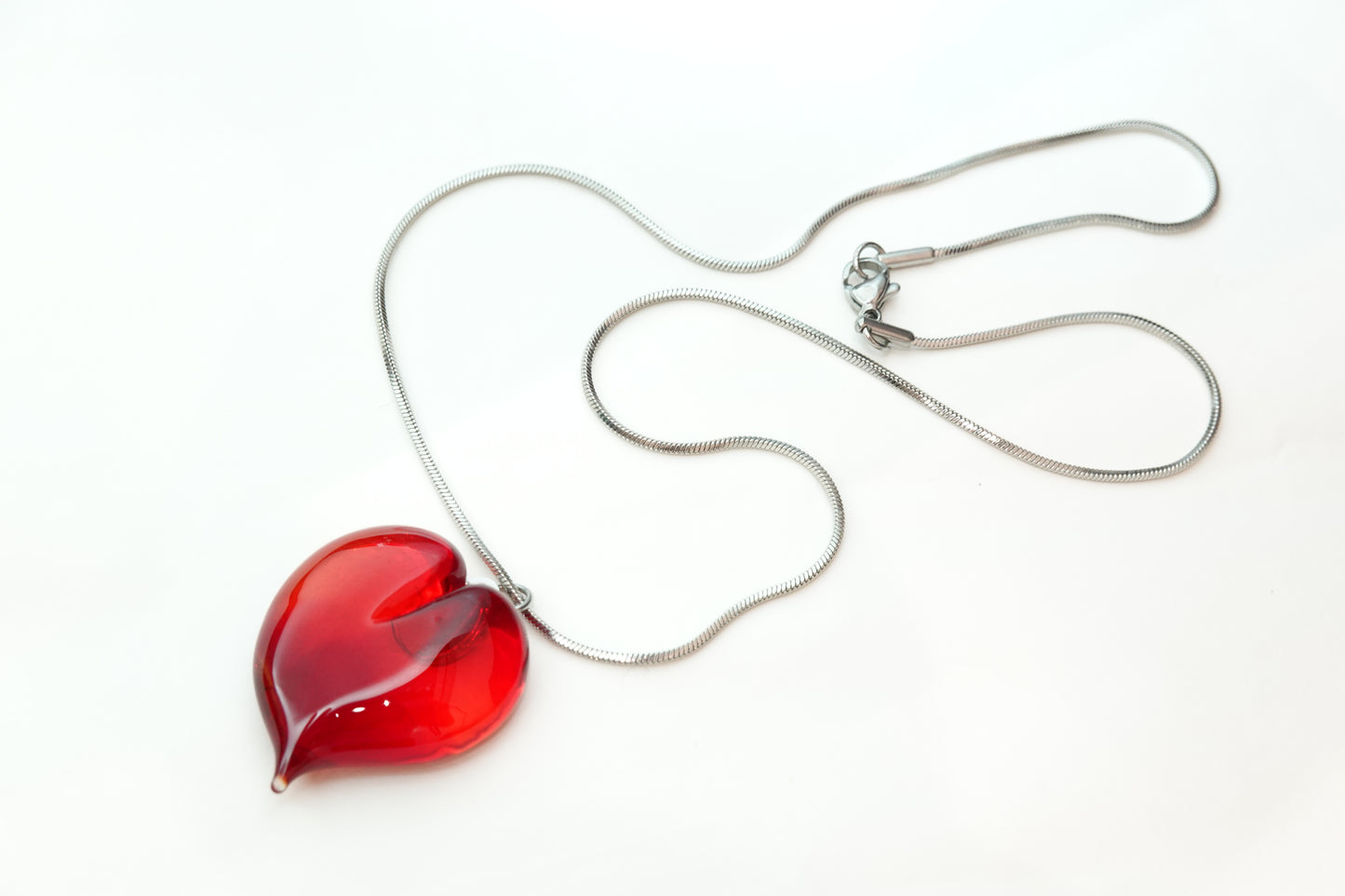 Murano Glass Heart Necklace and Stainless Steel Chain