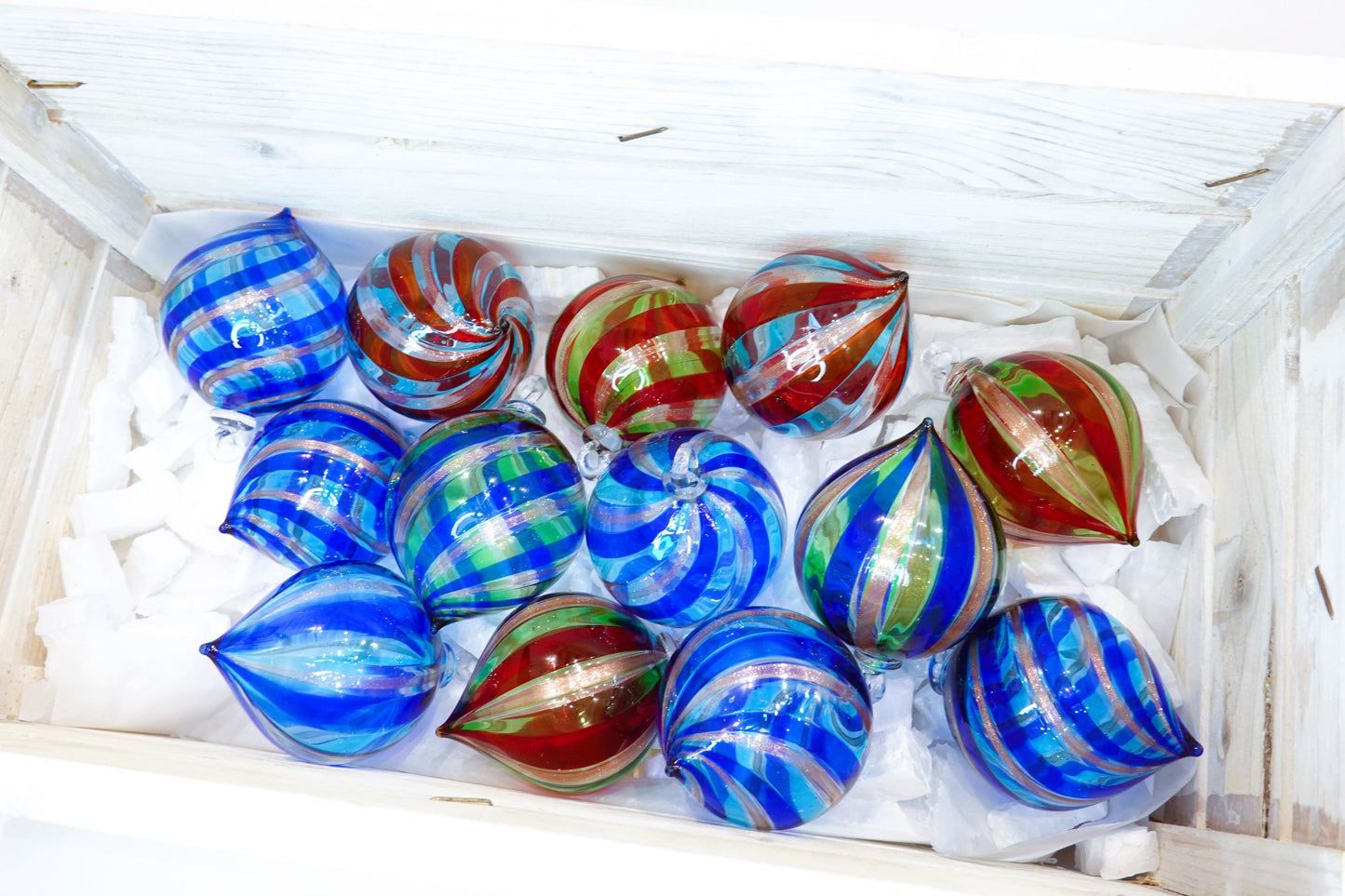 Murano Glass Christmas Ball Blown Filigree Technique