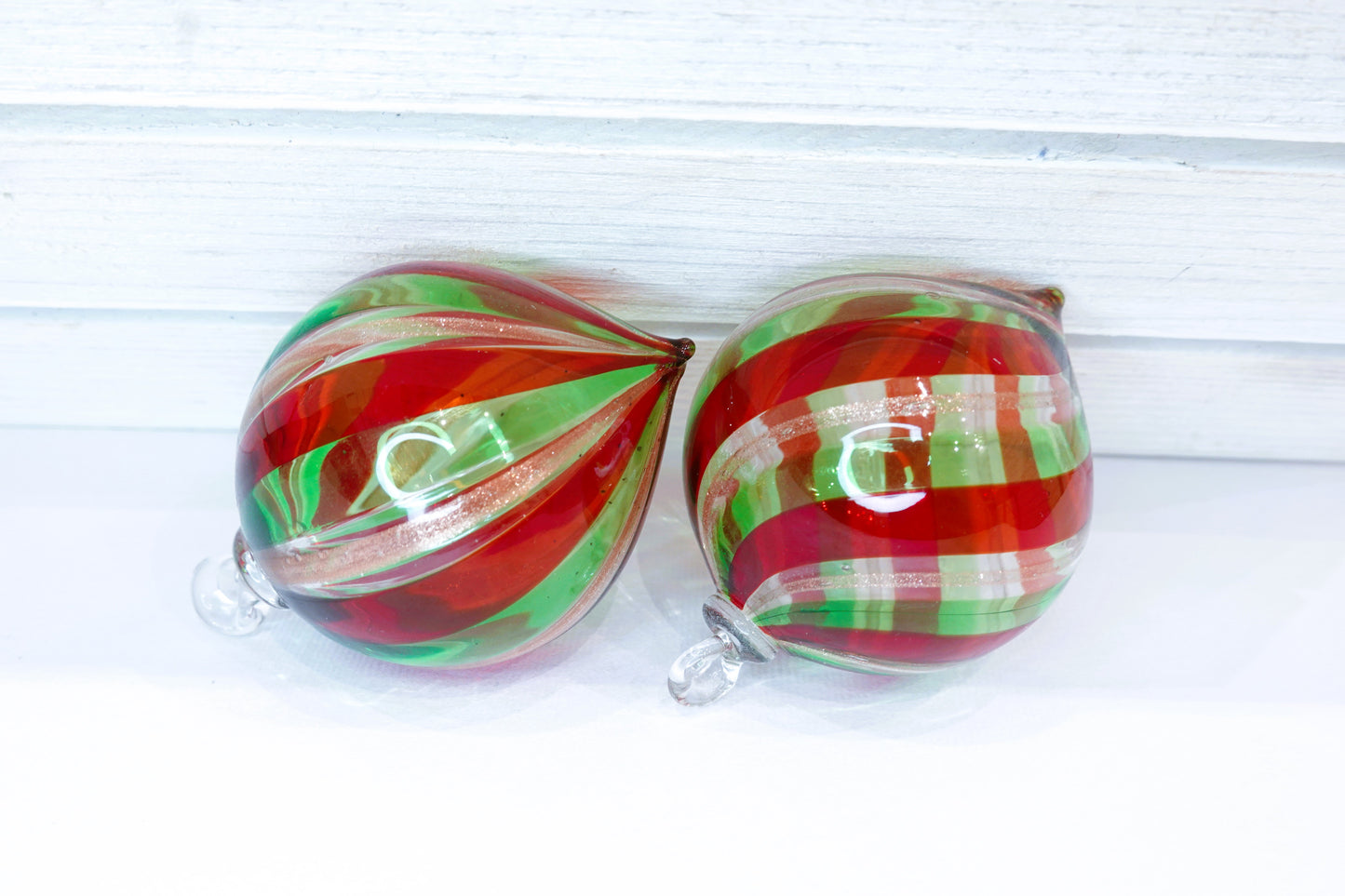 Murano Glass Christmas Ball Blown Filigree Technique