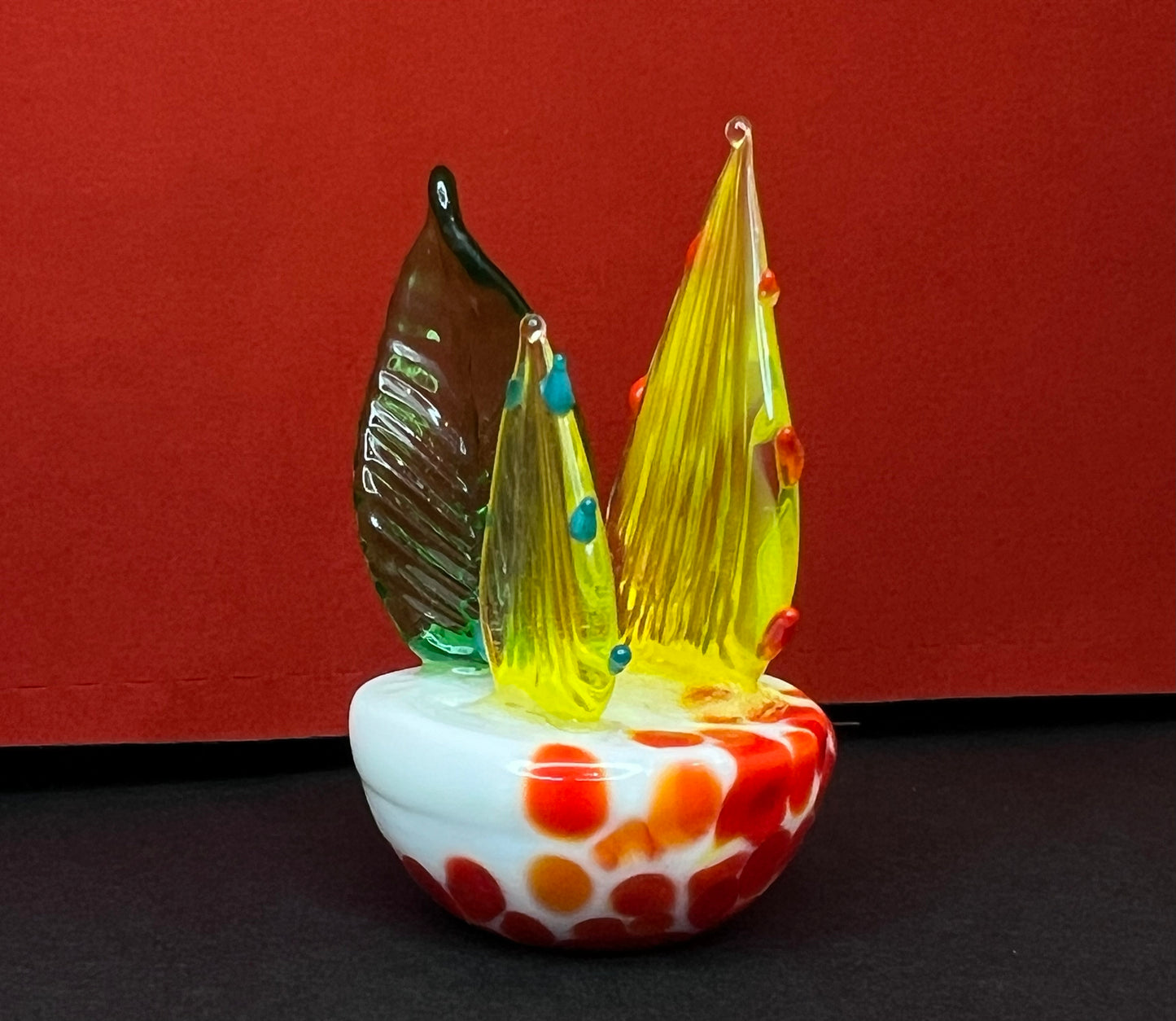 Murano Glass Plant in Vase Red Spots