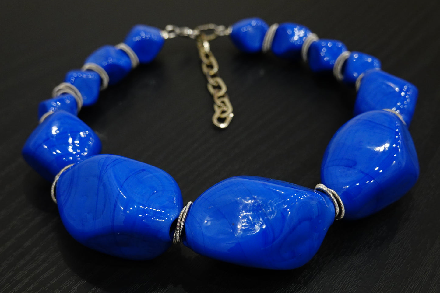 Collana Rombi Blu Notte Vetro soffiato di Murano - Blue Necklace Blown Murano Glass