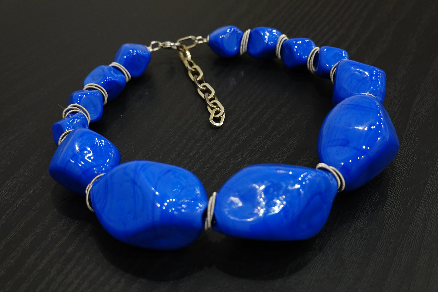 Collana Rombi Blu Notte Vetro soffiato di Murano - Blue Necklace Blown Murano Glass