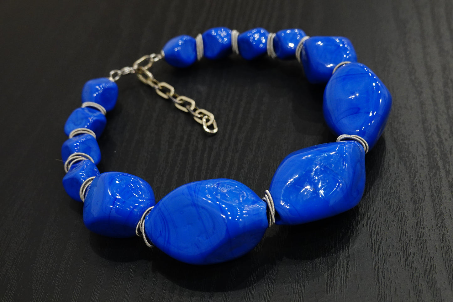 Collana Rombi Blu Notte Vetro soffiato di Murano - Blue Necklace Blown Murano Glass