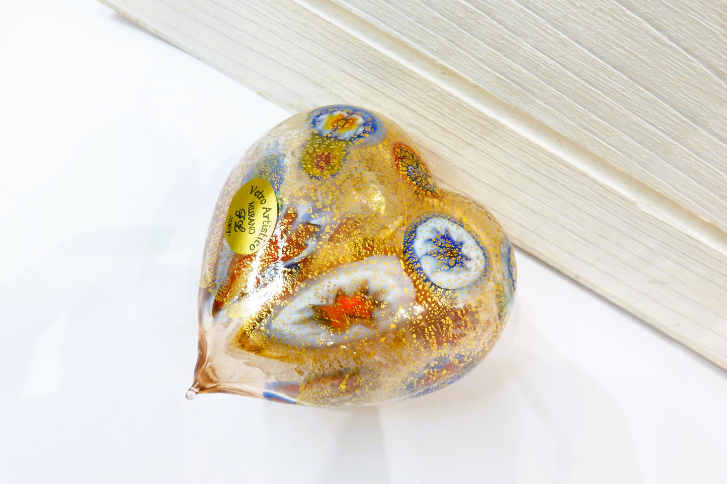 Heart in Murano blown glass with Murrine and 24kt gold leaf
