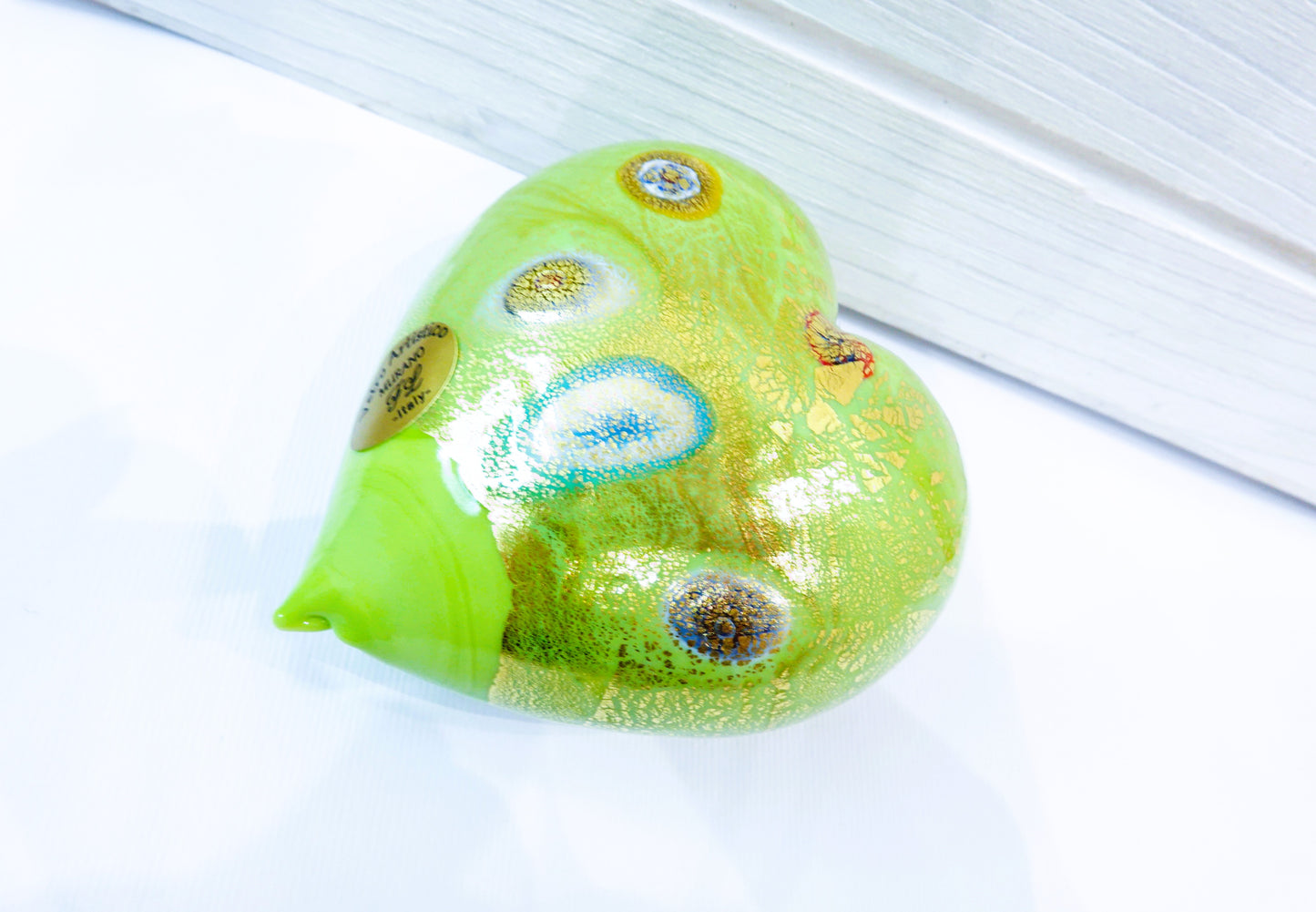 Heart in Murano blown glass with Murrine and 24kt gold leaf