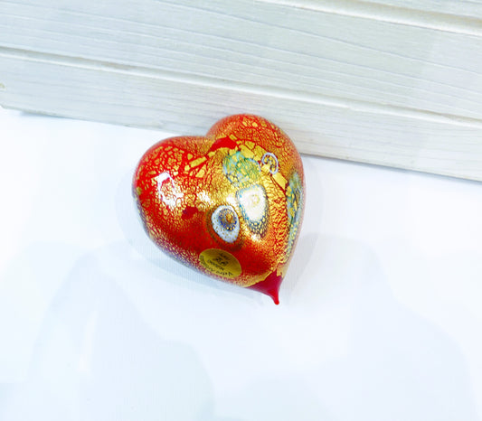 Heart in Murano blown glass with Murrine and 24kt gold leaf