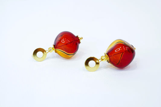 Filigree Blown Murano Glass Earrings - Rhombus Red