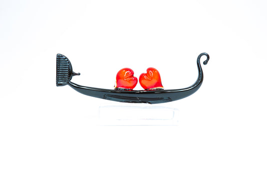 Stylized Gondola with Two Hearts in Murano Glass