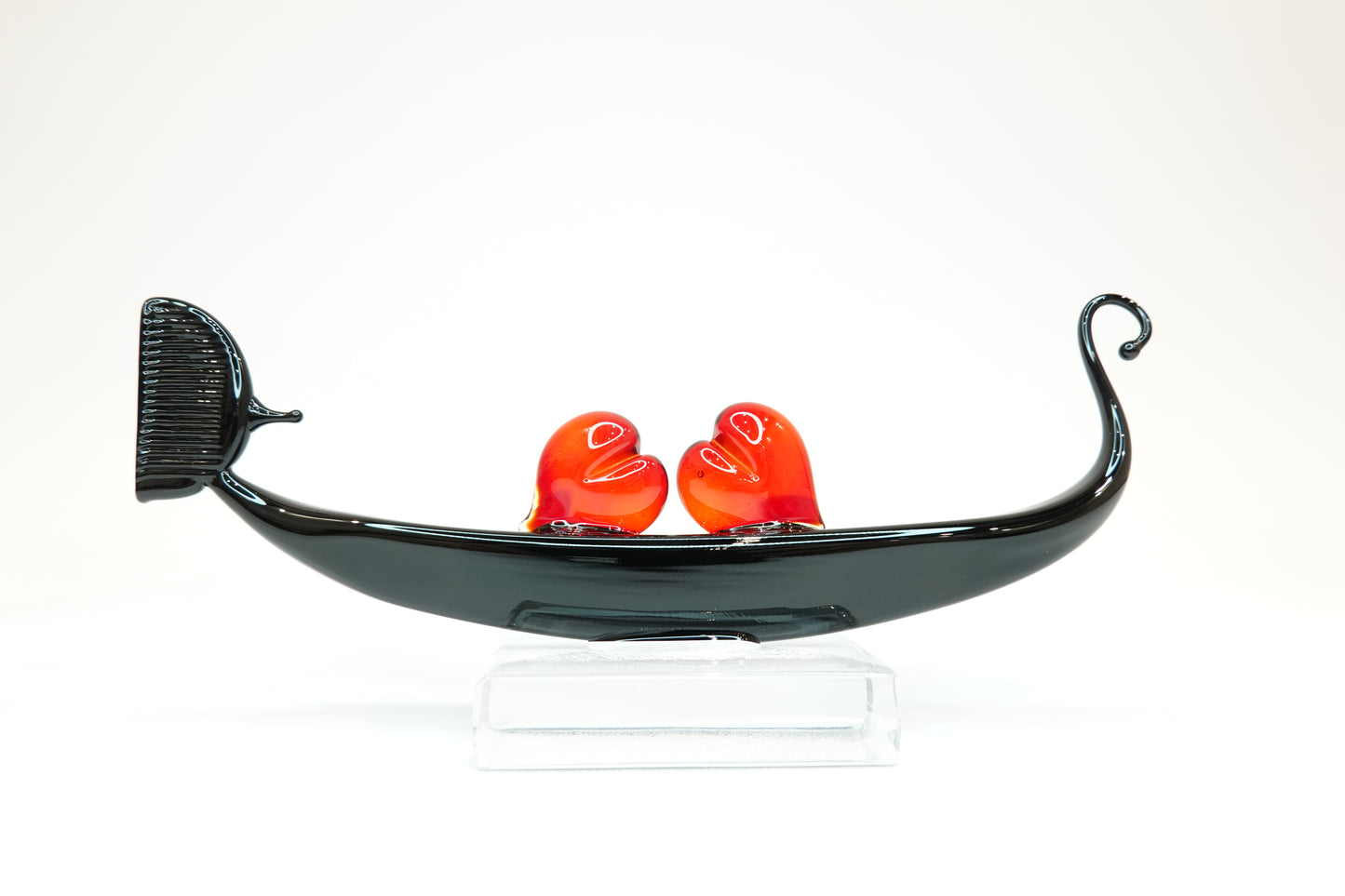 Stylized Gondola with Two Hearts in Murano Glass