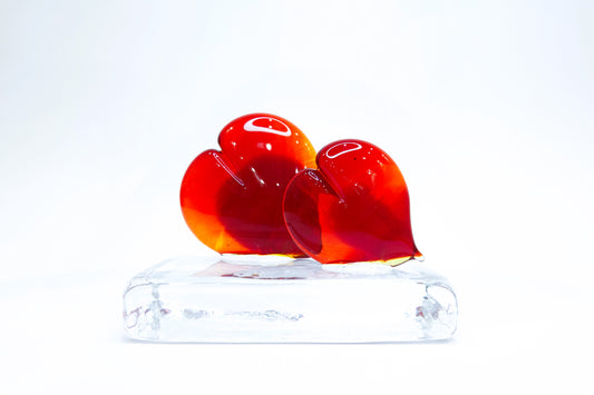 Two Hearts in Murano Glass on a Transparent Base - Two Hearts