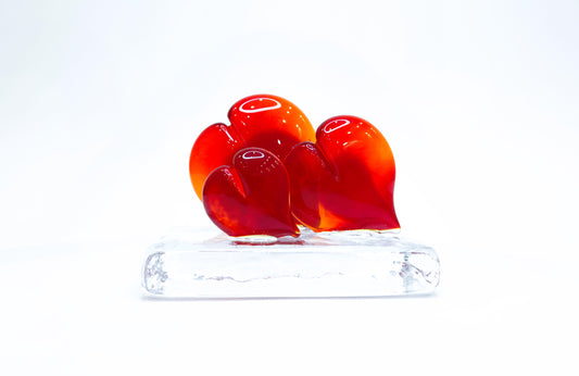 Three Hearts on Transparent Murano Glass Base