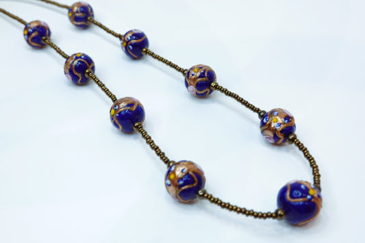 Collana “Fiorita” in Vetro di Murano Colore Blu Notte