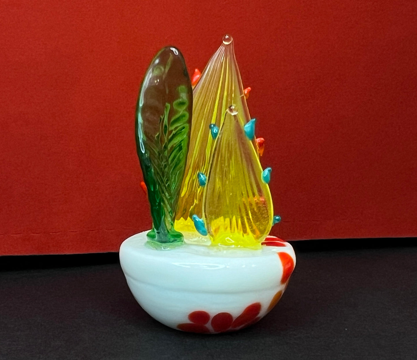 Murano Glass Plant in Vase Red Spots