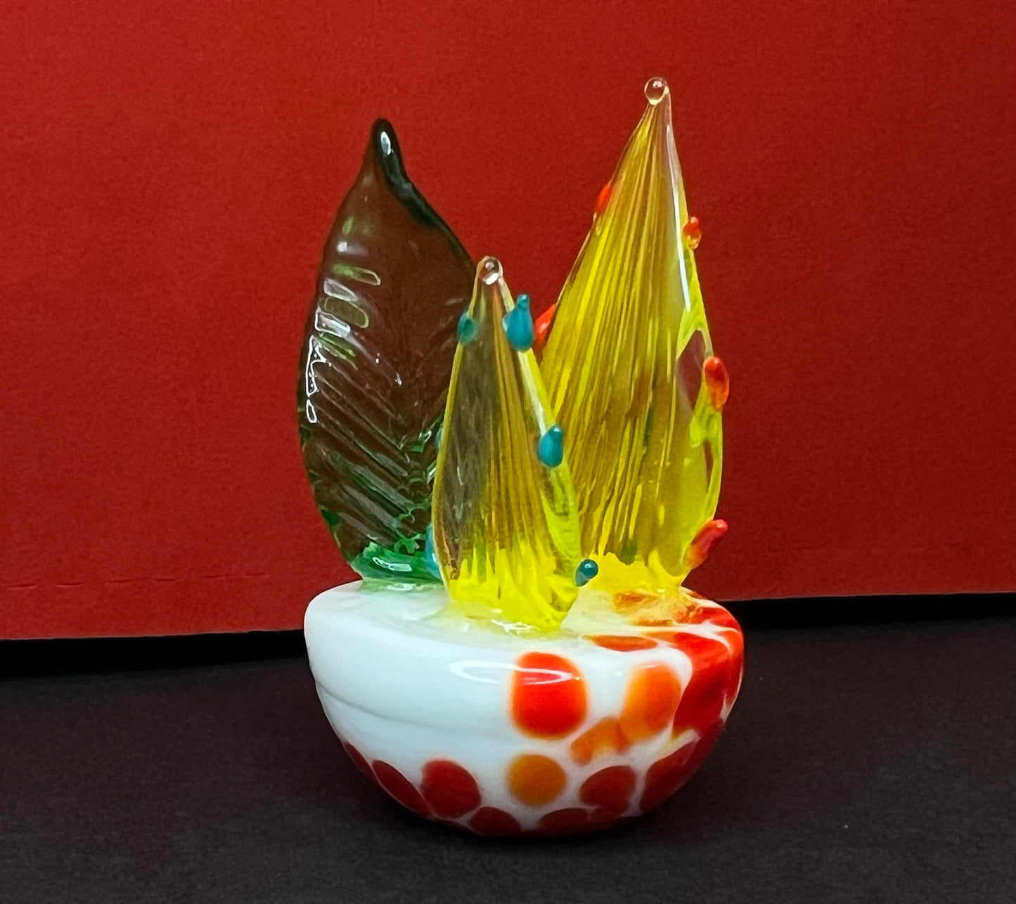 Murano Glass Plant in Vase Red Spots
