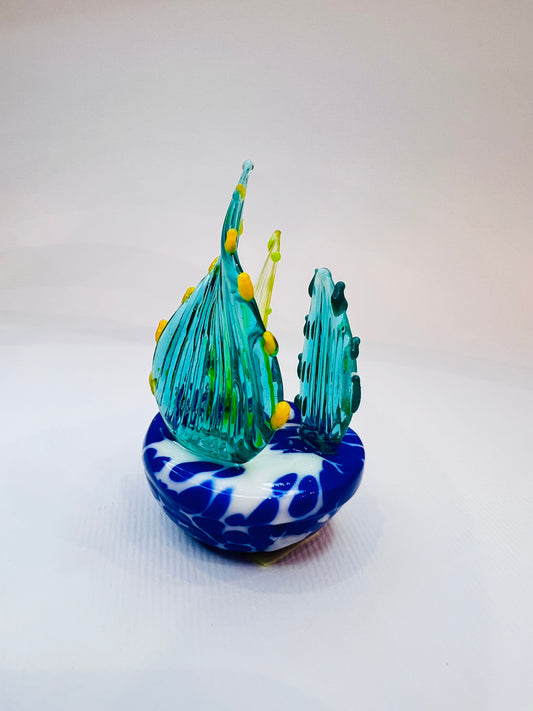 Murano Glass Plant Vase Blue Spots